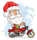 Cartoon funny cute santa claus driving a motorbike Royalty Free Stock Photo