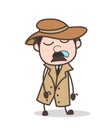 Cartoon Funny Detective Running Nose and Sleeping Face Vector Illustration