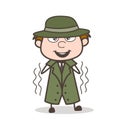 Cartoon Funny Detective Trembling Vector Illustration