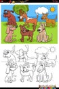 Cartoon funny dogs group coloring book page Royalty Free Stock Photo