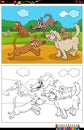 cartoon funny dogs and puppies group coloring book page Royalty Free Stock Photo