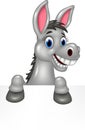 Cartoon funny donkey with blank sign