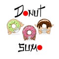 Cartoon funny donut asian sumo with chocolate