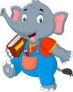 Cartoon funny elephant carrying book