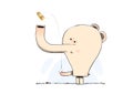 Cartoon funny elephant eating a nut. pink elephant illustration on white background