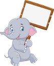 Cartoon funny elephant holding blank sign Royalty Free Stock Photo