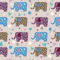 Cartoon funny elephant painted in imaginary colors seamless pattern