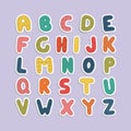 Cartoon funny font. Color english baby alphabet.