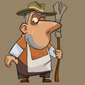 Cartoon funny friendly male janitor with a broom