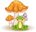 Cartoon funny frog with mushrooms Royalty Free Stock Photo