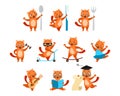 Cartoon funny ginger cats activity set.