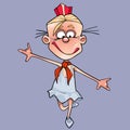 Cartoon funny girl pioneer with a red tie and in a cap