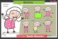 Cartoon Funny Granny Character Many Expressions and Poses Vector Set