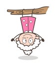 Cartoon Funny Granny Hanging Upside Down Vector