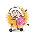 Cartoon Funny Granny Playing Skateboard Vector Illustration