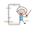 Cartoon Funny Granny with Smartphone Vector Illustration