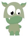 Cartoon funny green monster with a fang tooth vector or color illustration