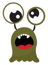 Cartoon funny green monster with an open mouth exposing five oval-shaped white teeth vector or color illustration