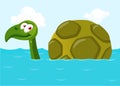 Cartoon funny green turtle. Vector illustration isolated