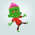 Cartoon funny green zombie with big head. Halloween. Vector illustration Royalty Free Stock Photo