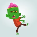 Cartoon funny green zombie with big head. Halloween. Vector illustration. Royalty Free Stock Photo