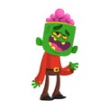 Cartoon funny green zombie growling. Halloween vector illustration of monster.