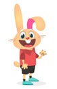 Cartoon funny and happy rabbit wearing modern fancy style clothes. Vector illustration of easter bunny hare isolated