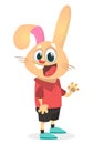 Cartoon funny and happy rabbit wearing modern fancy style clothes. Vector illustration of easter bunny hare isolated