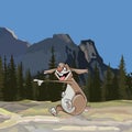 Cartoon funny hare scoffs pointing in the direction