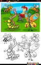 Cartoon funny insects group coloring book page