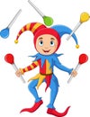 Cartoon funny jester showing juggling