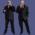 Cartoon funny large men guards in black suits