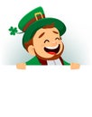 Cartoon funny leprechaun standing behind blank placard Royalty Free Stock Photo