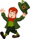 Cartoon funny leprechaun tipping his hat