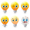 Cartoon funny light bulbs characters