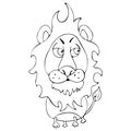 Cartoon funny lion for coloring book isolated on white background, vector black and white hand drawing, monochrome Royalty Free Stock Photo