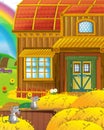 Cartoon funny looking farm scene in the middle of the nature Royalty Free Stock Photo