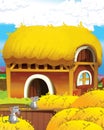 Cartoon funny looking farm scene in the middle of the nature Royalty Free Stock Photo