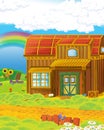 Cartoon funny looking farm scene in the middle of the nature Royalty Free Stock Photo