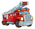 Cartoon funny looking fireman truck in action