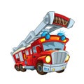 Cartoon funny looking fireman truck in action