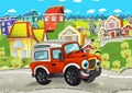 Cartoon funny looking off road car driving through the city Royalty Free Stock Photo