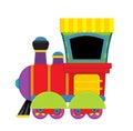 Cartoon funny looking steam train on white background