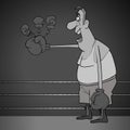 Cartoon funny male boxer with a surprise glove