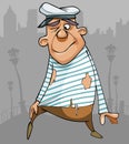 Cartoon funny male sailor in ragged clothes