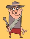 Cartoon funny man with a hat and a scabbard on his belt