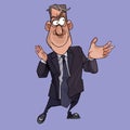 Cartoon funny man in a suit with tie shows hands Royalty Free Stock Photo