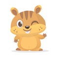 Cartoon funny marmot waving with smile and blink. Vector illustration.
