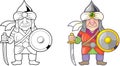 Funny medieval warrior arab, coloring book