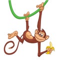 Cartoon funny monkey chimpanzee. Vector illustration isolated on white Royalty Free Stock Photo